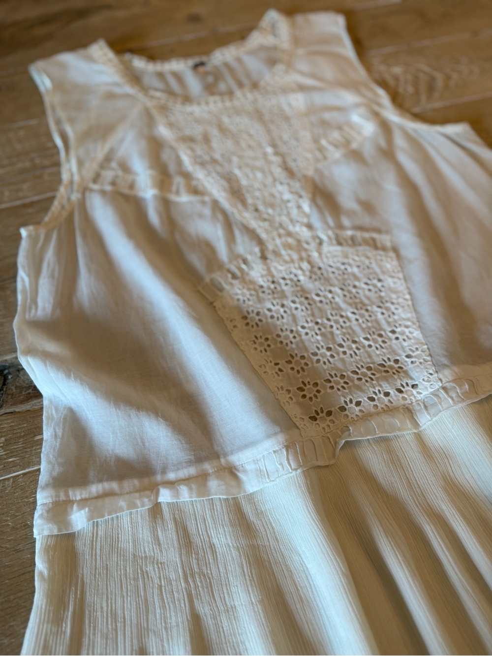 Free People Cream Crochet-Panel Sleeveless Peplum Top L - Picture 6 of 6